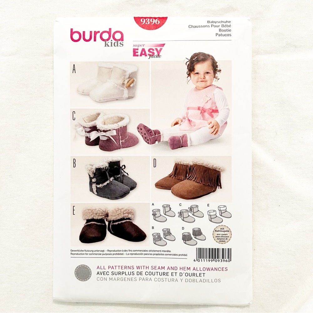 Burda Kids 9396 Baby Booties Sewing Pattern – Uncut Factory Folded